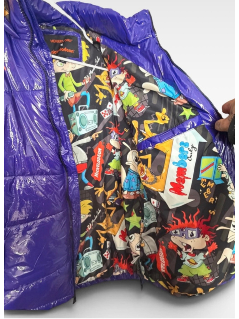 🔥 Members Only x Nickelodeon Ultra-Glossy Puffer Jacket XL Rare 90s Cartoon Col - Picture 5 of 7